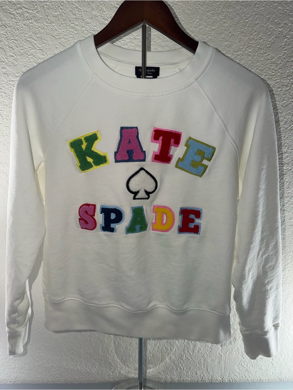 kate spade White Crewneck Sweatshirt with Multicolor Chenille Letters